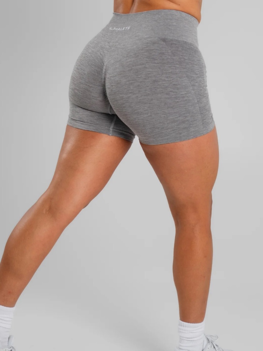 Alphalete High-Waist Seamless Light Gray Sculpting Shorts